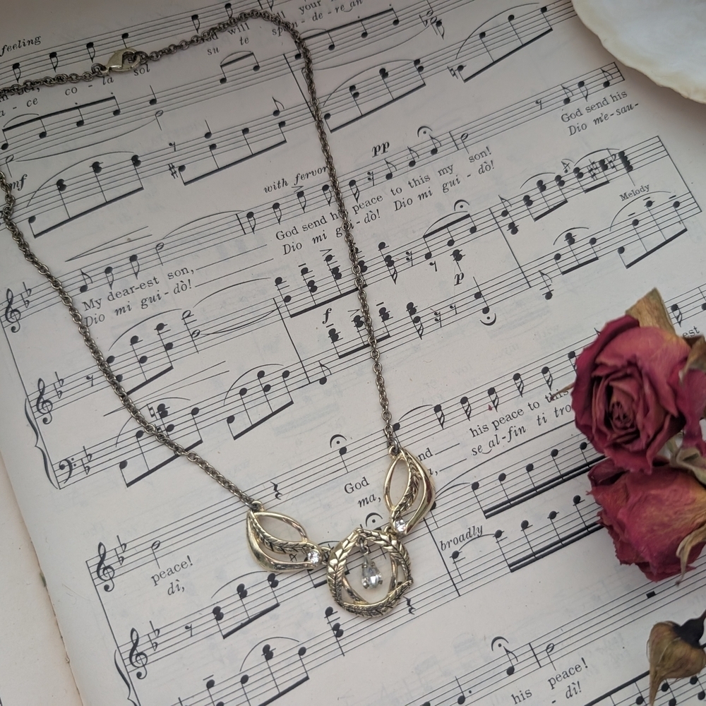 Vintage Gold Necklace With Clear Drop Gemstome